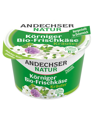 Körniger Bio-Frischkäse mit Kräuter, 20% Fett i. Tr. 200g